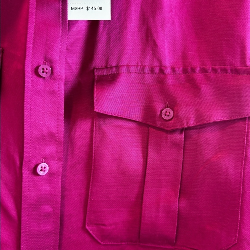 Lauren Ralph Lauren Fuchsia Linen-Blend Utility Shirt L NWT MSRP $145 - Picture 8 of 8